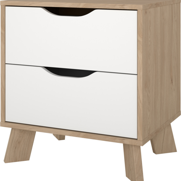 Sengebord/natbord Vesterholm Ikast - Jackson Hickory/Hvid, 2 skuffer, folie, H54ÃB50ÃD40 cm